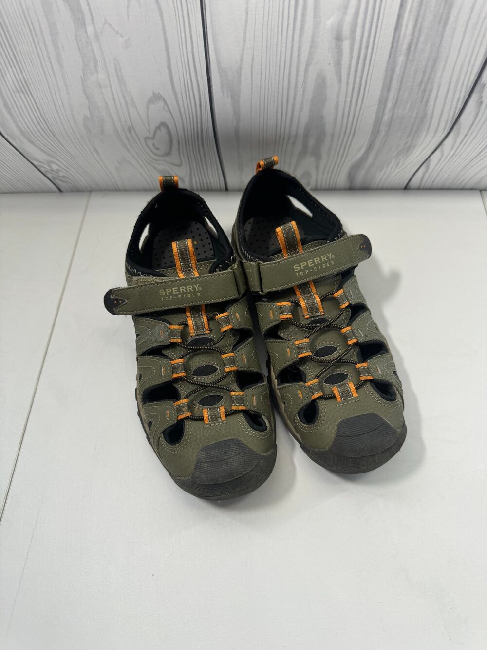 Sperry Top-sider Wet Tech Fish Sandals Size Youth 4 (Women’s 6) Green Leather